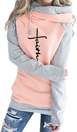 Women's Casual Patchwork Hoodies Long Sleeve Lightweight Pullover Tops Sweatshirts with Pocket