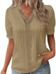 Women Summer Lace V Neck Plain Lace Elegant Shirt Fashion Solid Elegant Blouse Short Womens Tan Tops and