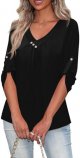 Short Sleeve Dress for Women Women Fall Outfits Loose Fit Dressy 3/4 Sleeve Shirts Casual V Neck Blouses Tunics Top