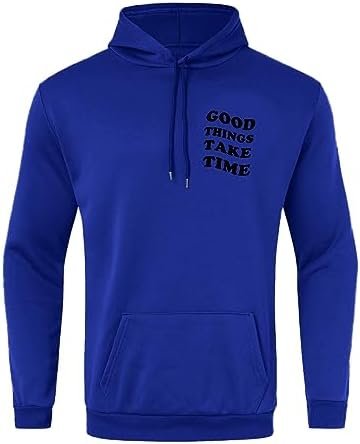 Oversized Hoodie for Men Good Things Take Time & Rose Shape Print Pullover Tops Drop Shoulder Comfy Oversize Fashion Graphic