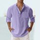 Mens Spring Summer Loose Stand Solid Color Pocket Long Sleeve Pullover Shirt Mens Tunic Tops