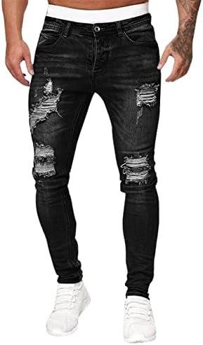 Men's Trousers Slim Casual Fit Ripped Colour Jean with Zipper Pockets Jean Trouser Solid Fashion Regular Fit Flex