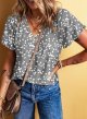 Womens Summer Tops Casual V Neck Floral Print Flutter Short Sleeve Chiffon Blouses Dressy Boho Tops Shirts