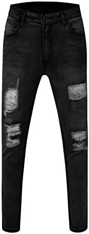 Men's Trousers Slim Casual Fit Ripped Colour Jean with Zipper Pockets Jean Trouser Solid Fashion Regular Fit Flex