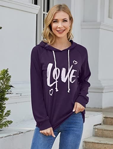 Women Casual Pullover Love Letter Printed Sweatshirt Lightweight Tops Blouse