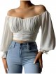 Womens Elegant Off The Shoulder Puff Sleeve Blouse Summer Chiffon Slim Fit Party Crop Top Swing Tunics Women