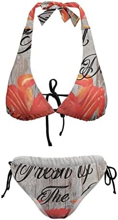 Swimwear Girlfriend V-Neck Seafood of The Day 2 Piece Wrap Sea Removable Padding Bra Tie String