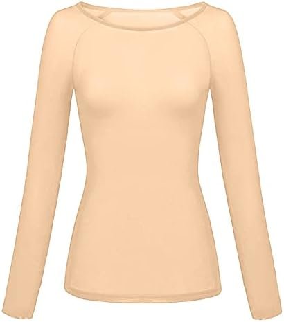 Womens Solid See Through Long Sleeve Seamless Arm Shaper Top Mesh Shirt Blouse Ladies V Neck Shirts