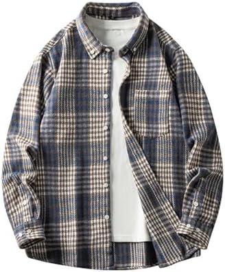 New Men's Casual Plaid Long Sleeved Shirt Kong Trend Fashionable Loose Oversized Brushed Shirt for Men Mens Tall