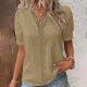 Women Summer Lace V Neck Plain Lace Elegant Shirt Fashion Solid Elegant Blouse Short Womens Tan Tops and