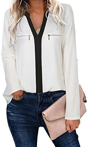 Women's Casaul 3/4 Sleeve Shirts Tops V Neck Chiffon Blouses