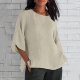 Womens Summer Tops Plus Size Cotton Linen Shirts Loose Fit 3/4 Sleeve Blouses Dressy Casual