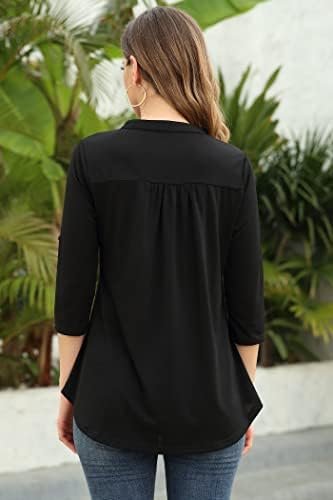 Womens Tops Dressy Casual 3/4 Sleeve V Neck Chiffon Shirt Work Blouses