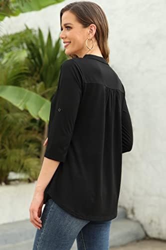 Womens Tops Dressy Casual 3/4 Sleeve V Neck Chiffon Shirt Work Blouses