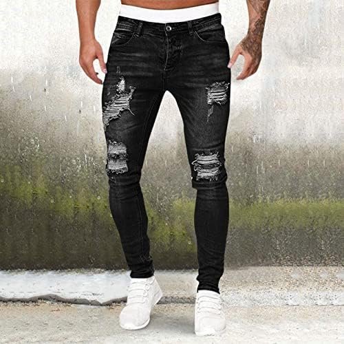 Men's Trousers Slim Casual Fit Ripped Colour Jean with Zipper Pockets Jean Trouser Solid Fashion Regular Fit Flex