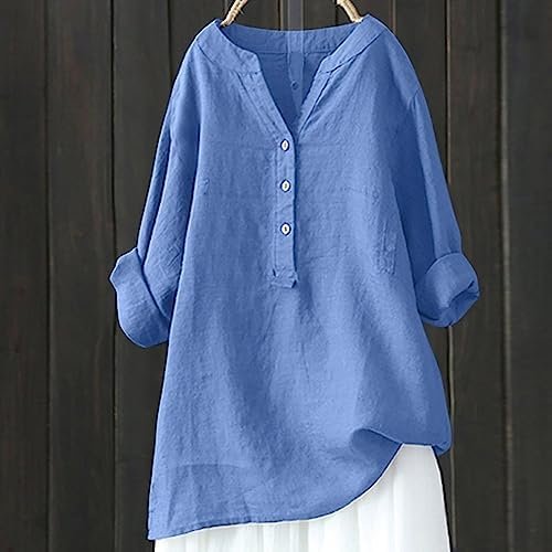 Loose Button Down Blouse Tops Stand Solid Sleeve Long Casual Women Shirt Women's Blouse Woman Tunic Tops