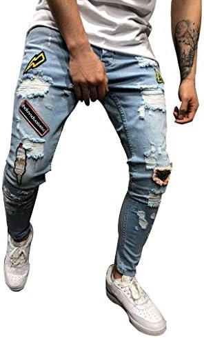 Mens Slim Fit Boot Cut Jeans Street Hop Pants Men's Denim with Pockets Casual Men's Pants Middle Waist Denim Long