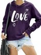 Women Casual Pullover Love Letter Printed Sweatshirt Lightweight Tops Blouse