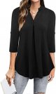 Womens Tops Dressy Casual 3/4 Sleeve V Neck Chiffon Shirt Work Blouses