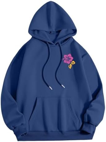 Reversible Floral Hoodies for Womens Fall Cute Preppy Sweatshirts Loose Long Sleeve Pullover Tops with Pockets