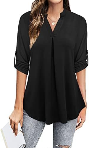 Womens Tops Dressy Casual 3/4 Sleeve V Neck Chiffon Shirt Work Blouses